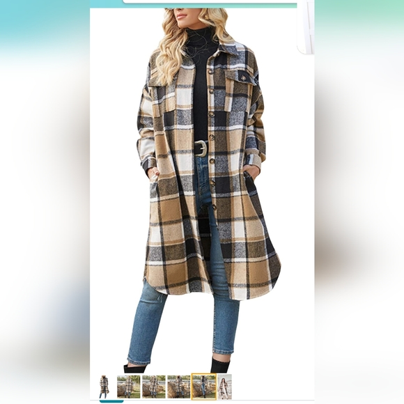 Ainangua Women's Casual Wool Blend Long Plaid Shirt Jacket Button Down Small - Picture 4 of 5